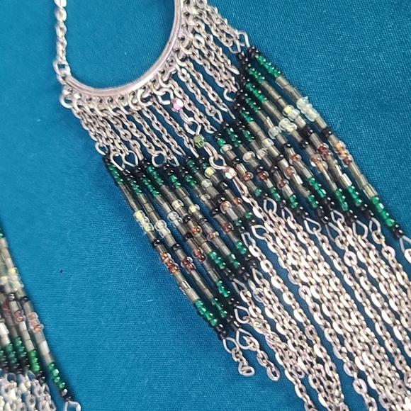 Silvertone Kokopelli Southwest Inspired Chandelier Dangle Earring|Chain Fringe - Picture 2 of 4